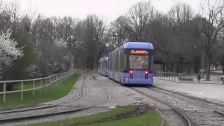 München Trambahnhalt Olympiapark Süd  Munich Tramway special stop Olympic park 05042016 [upl. by Coral]