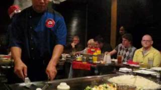 Hibachi Chef Does Tricks at Japanese Restaurant [upl. by Eidnalem]