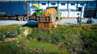 First Start New Project Landfill Up by KOMATSU Bulldozer D20P Pushing Soil amp 5Ton Truck Unloading [upl. by Stagg873]