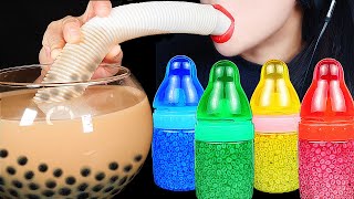 ASMR RAINBOW BABY BOTTLE JELLY FISH BOWL BOBA TEA CHALLENGE FROG EGGS EATING DRINKING SOUNDS 먹방 [upl. by Atram]