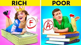 RICH vs BROKE STUDENTS HACKS 📚 Awesome School Situations DIYs and Hacks by 123 GO [upl. by Arhez]