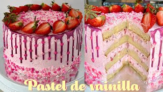 PASTEL DE VAINILLA CON RELLENO CREMOSO DE FRESAS  ESPECIAL DE SAN VALENTIN  POSTRES CON IXCHEL [upl. by Etrem]