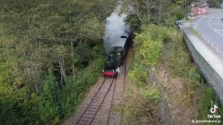 DE51674 WiehlAlperbrück Wiehltalbahn Dampflok Waldbröl mit Drohne aufgenommen [upl. by Anrym]