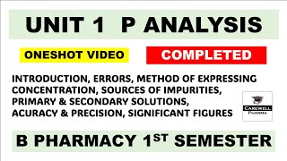 Unit 1 Analysis Complete  Pharmaceutical analysis 1st semester  Carewell Pharma [upl. by Morganstein]