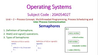 SemaphoresOperating Systems20A05402TUnit2 [upl. by Alletnahs958]