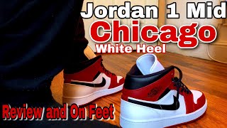 JORDAN 1 MID CHICAGO WHITE HEEL 🔥🔥🔥🔥 2020 REVIEW AND ON FEET [upl. by Ahselat]