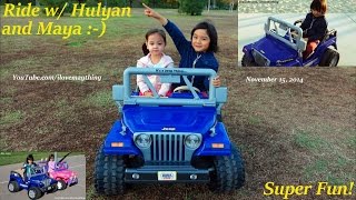 Hulyan amp Maya Riding a Jeep Wrangler Power Wheels RideOn by Fisher Price [upl. by Pharaoh]