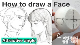 How to draw a face with an attractive angle  Tutorial  Practice [upl. by Stelu]