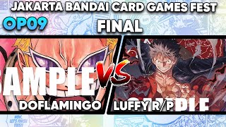 ONE PIECE CARD GAME  DOFLAMINGO vs LUFFY RP  OP09 JAKARTA BANDAI CARD GAMES FEST👑🦈 [upl. by Lenrad]