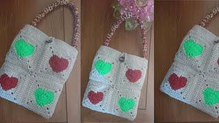 SIMPLE HOW TO CROCHET GRANNY SQUARE HEART SMALL BAG DIY [upl. by Lovmilla]