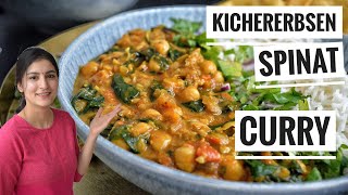 KICHERERBSENSPINAT CURRY mit Basmati reis 🍛  Indisch kochen für Anfänger  vegetarisches curry [upl. by Ecineg]