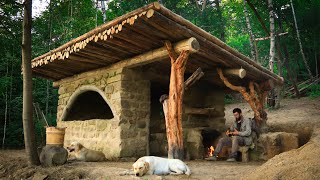 Bushcraft stone House in the forest Alone construction [upl. by Nilyam]