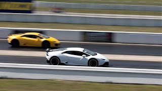 Lamborghini Aventador vs Huracan vs Gallardo vs Murcielago DRAG RACE Loud Sounds BullFest 2017 [upl. by Hermes]