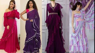 Ruffle and Frill saree designs new style frill saree collection party wear ruffle saree designs [upl. by Senga]