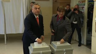 Orban votes in Hungarian election [upl. by Ragouzis]