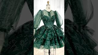 Custom orders—— corset long sleeves dark green print mini dress dress fashion sewing corset [upl. by Tallie]