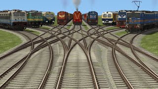 9 TRAINS CROSSING AT CORVEDBRANCHED RAILROAD TRICKS RISKY RAILROAD TRICKS train games video [upl. by Adnohsirk188]