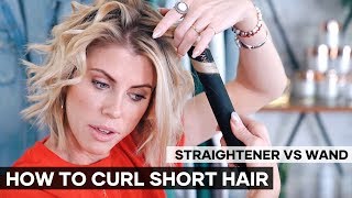 How To Curl Hair With A Straightener VS Wand  SHORT HAIR [upl. by Guenzi]