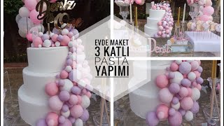 Evde 3 katlı maket pasta yapımı [upl. by Roede]