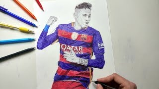 Neymar Jr Pen Drawing  FC Barcelona [upl. by Onitnatsnoc]