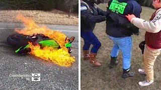 Motorcycle Caught on Fire  CrashBanditoNL [upl. by Kcirtapnhoj]