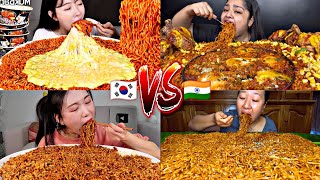 KOREAN VS INDIAN EATING TONS OF SPICY NOODLES MUKBANG🇰🇷🆚🇮🇳🌶️🌶️🌶️🔥🔥🔥 [upl. by Breskin]