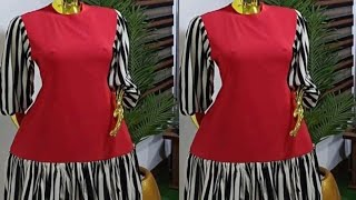 How to Cut a Simple Short Gown with Gathers and Bell sleeves with elastic [upl. by Siari407]