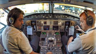 TUS Airways Fokker 100 Cockpit Views at LCA Airport  Cockpit Tour amp Preflight Preparation [upl. by Yeslehc]