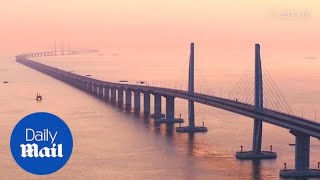 The 34milelong ZhuhaiMacau bridge opens in Hong Kong [upl. by Chesnut]