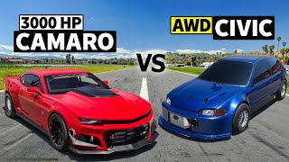 7Second Camaro SS vs Sleeper EG Civic DRAG RACE [upl. by Vlada]