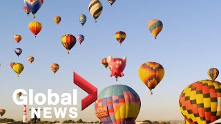 Hot air balloons return to Albuquerque skies for annual fiesta after COVID19 pause [upl. by Anoek444]