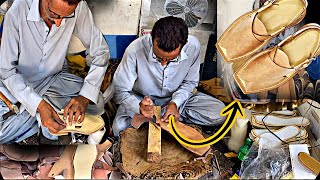 How Handmade Peshawari Chappals Are made  How to Make Peshawari Leather Sandles  Mass Production [upl. by Hildie]