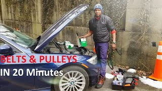 BMW E90 335i N55 Engine Belts amp Pulleys in 20 Minutes or less DIY [upl. by Diana]