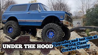 Awesome TRX4 K5 hightrail upgrades Under the hood at quotWorld Classquot Crawler County [upl. by Amara]