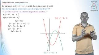 Kwadratische functies  snijpunten van twee parabolen  WiskundeAcademie [upl. by Talmud]