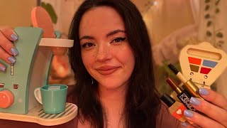 ASMR Wooden Makeup Roleplay amp Coffee Shop pampering hairbrushing toys layered sounds [upl. by Eaner]