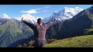 View of Chaukhamba Massif  4 Pillers from Old Madhmeshwar Temple Uttarakhand [upl. by Dlorad693]