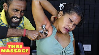 She Received Thai Massage  Heavy Oil Body Massage  Spine amp Neck Cracking  Head Massage  ASMR [upl. by Karlow]