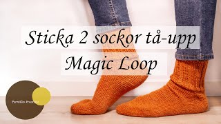 Sticka 2 sockor samtidigt tåupp på rundsticka Magic loop [upl. by Knudson]