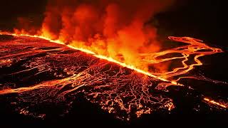 Drone Footage Captures Nighttime Volcanic Eruption in Iceland [upl. by Dahsra258]