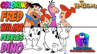 How to Color Fred Wilma Pebbles and Dino  The Flintstones Coloring Page [upl. by Bohun]