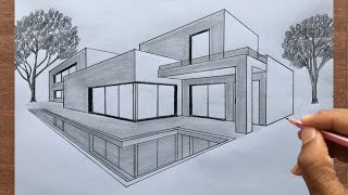 How to Draw a House in 2Point Perspective Step by Step [upl. by Eitac]