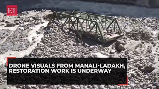 Himachal Pradesh cloudburst Drone visuals from ManaliLadakh restoration work is underway [upl. by Mallen]