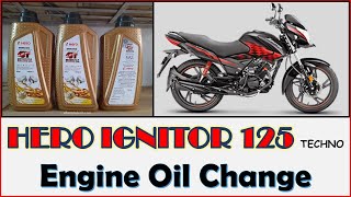 How To Change Engine Oil  Hero ignitor Techno 125cc  Hero 10w30 Mobil herobikes [upl. by Moule961]