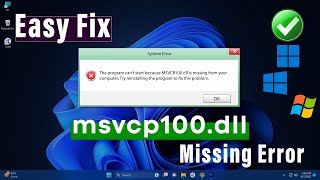 How To Fix Msvcp100dll Missing Error In Windows Fast amp Easy  msvcp100dll missing  dll missing [upl. by Nerreg]