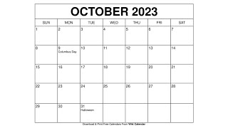 Free Printable October 2023 Calendar Templates With Holidays  Wiki Calendar [upl. by Blunk]