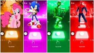 My Little Pony 🆚 Sonic 🆚 Green Allien 🆚 Spider ManWho is best  Tiles Hop EDM Rush [upl. by Veedis]