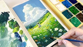 Cozy Art Video  Studio Ghibli Painting  Landscape Painting with Gouache  Paint with Me ✨ [upl. by Arakat]