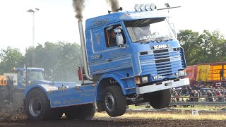 Berta amp Wilma  Truck Pulling at 1 DM 2021 at Brande Pulling Arena  Scania 142M and 143M V8 [upl. by Lemmor]