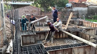 Construction Of House Foundations With Reinforced Concrete And Concrete Piles With Modern Machinery [upl. by Marlow785]